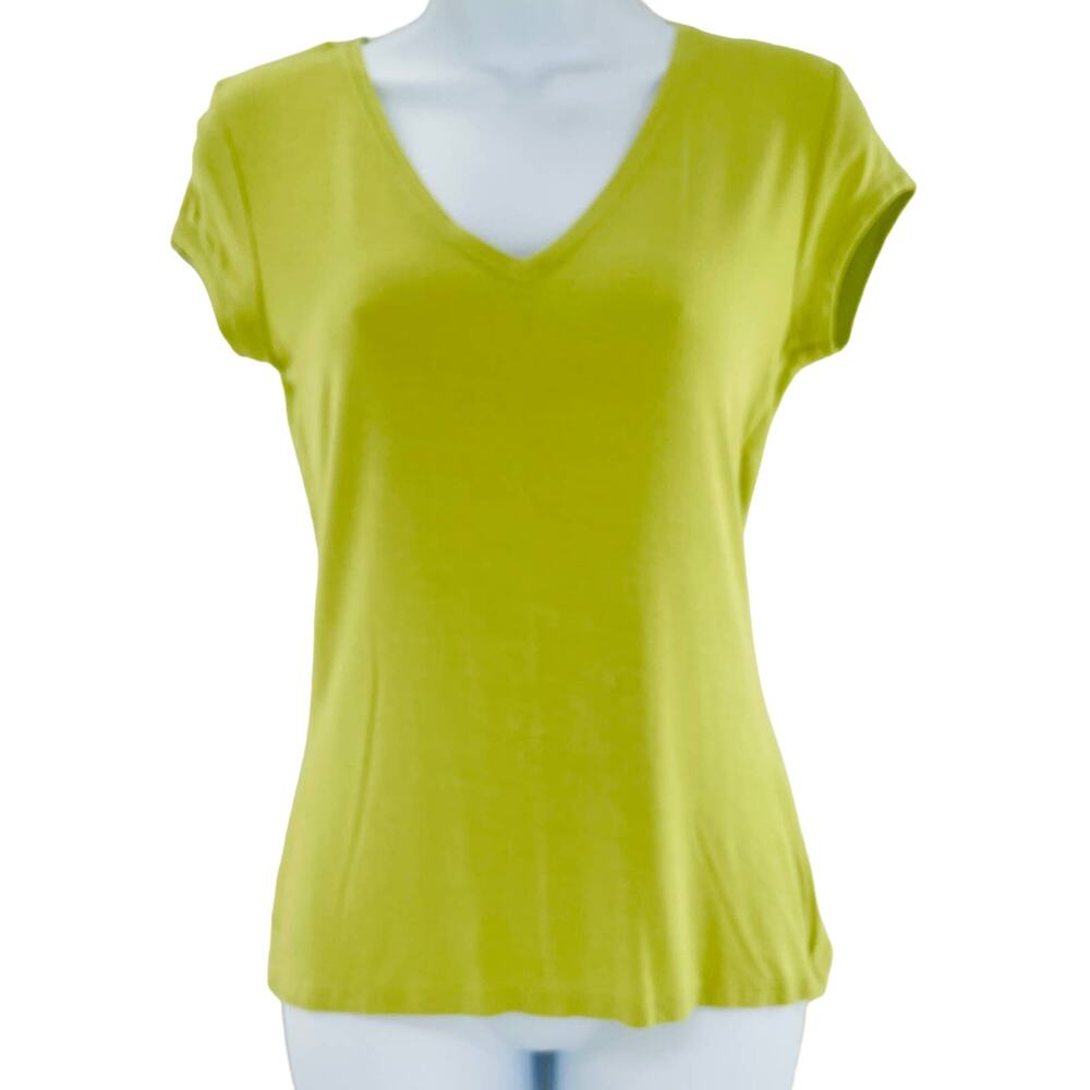 Tahari Green V-Neck Short Sleeve Slim Fit Colorful Casual Career Knit Top S